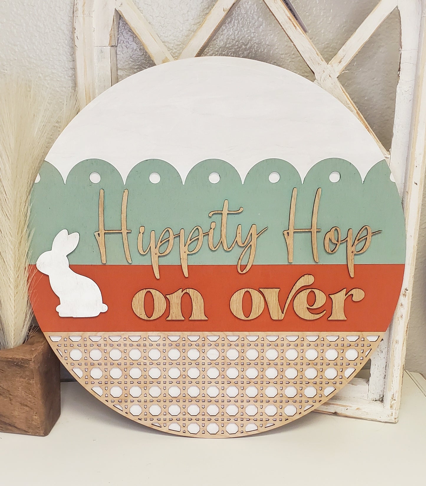 Easter Hop On Over Rattan DIY door hanger