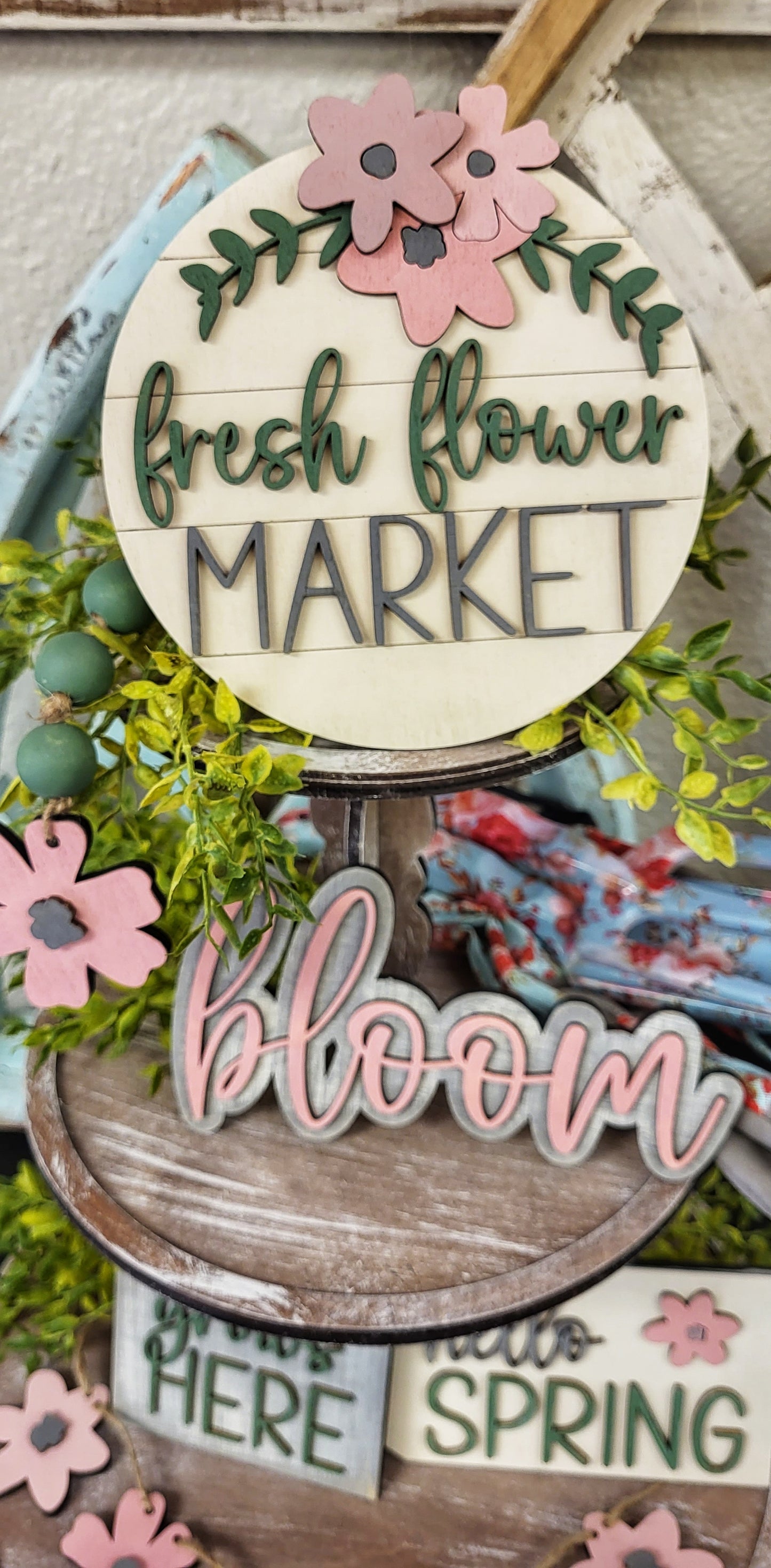 Spring Flower Market Tiered Tray DIY Banner and Signs