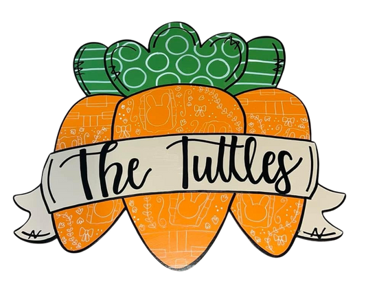 Hand painted carrot family name door hanger
