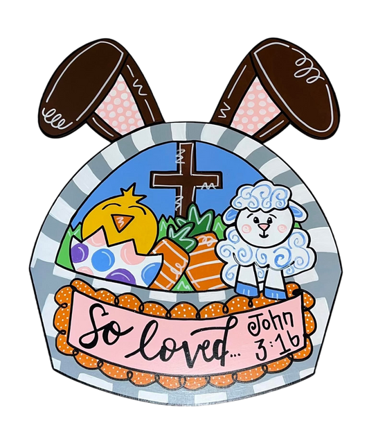 Easter Door Hanger, Bunny and Chick Decoration, Religious Easter Gift