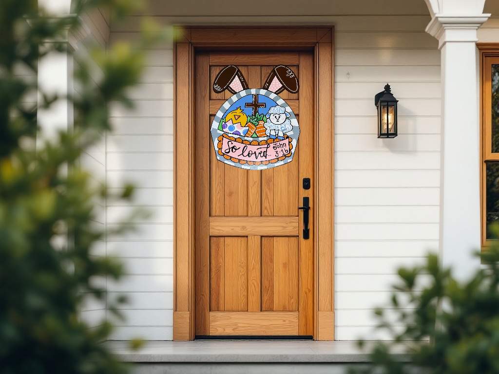 Easter Door Hanger, Bunny and Chick Decoration, Religious Easter Gift