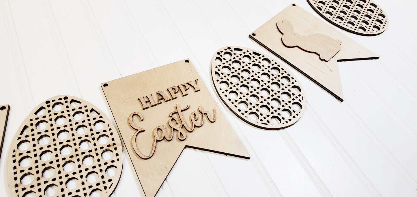 Happy Easter Rattan Bunny DIY Banner