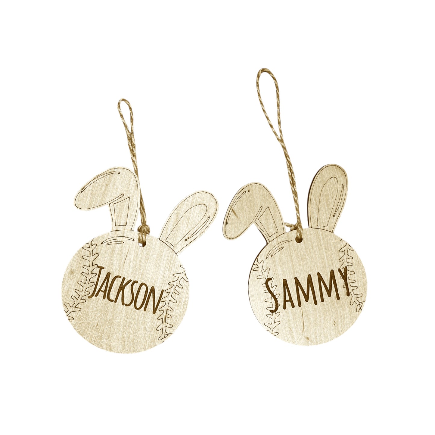 Personalized Easter Basket Tag, Baseball Bunny Ears, Custom Name Wood Tag