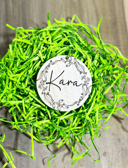 Classic Round Floral Easter Basket Bag Tag