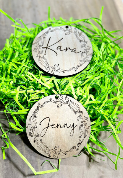 Classic Round Floral Easter Basket Bag Tag