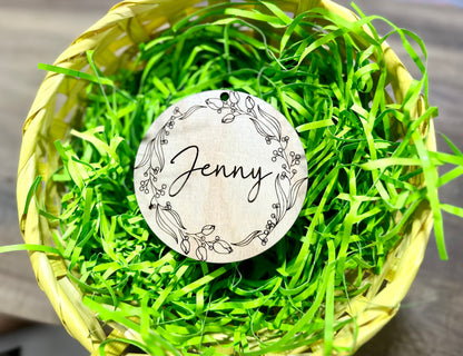Classic Round Floral Easter Basket Bag Tag