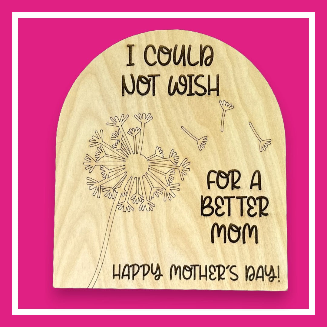 Mother's Day Keepsake Gift, Custom Laser Etched Wooden Sign, Dandelion Flower Print with Child's Fingerprints