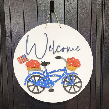 Patriotic Bike Welcome Door Hanger