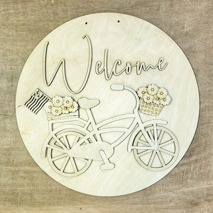 Patriotic Bike Welcome Door Hanger