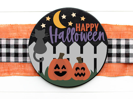 Happy Halloween black cat door hanger