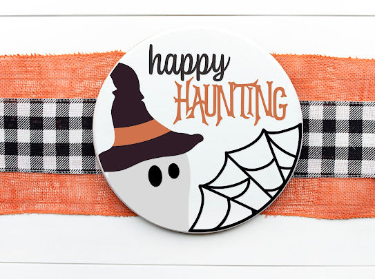 DIY Happy Haunting Halloween door hanger