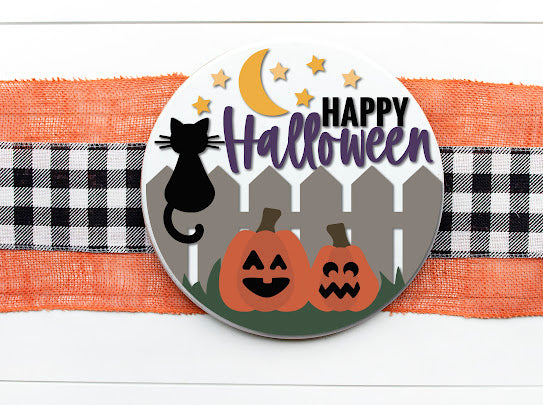 Happy Halloween black cat door hanger